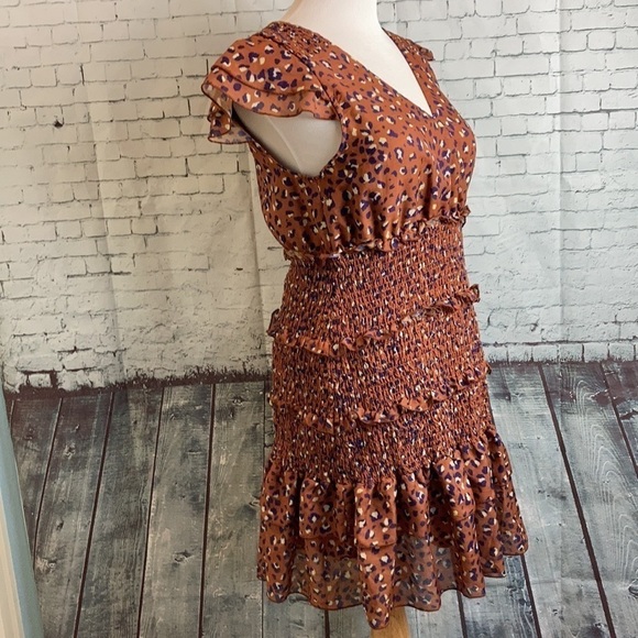 Foxiedox Mini Luna Animal Print Tiered Ruffle Dress M feminine cheetah leopard - Picture 10 of 14